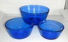 Lot 3 Anchor Hocking Vtg Cobalt Blue Mixing Bowls 4 qt, 1.5 qt, 1 qt