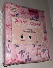 NEW Betsey Johnson 6 Piece QUEEN Sheet Set, Pink White Purple Ribbons Bows
