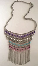 Urban Outfitters 12" Choker Bib Necklace Metal Chainmaille Colored Beads Jewelry