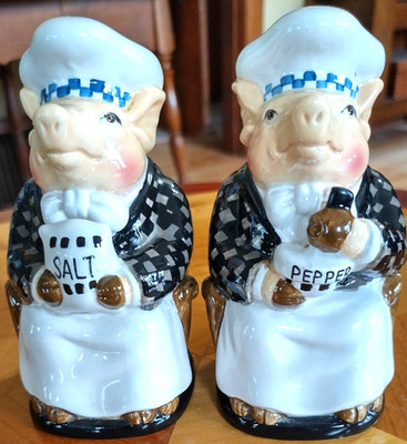 Department 56  Salt & Pepper Shakers Set Jam Bon Pig Figural Chef Vintage EVC