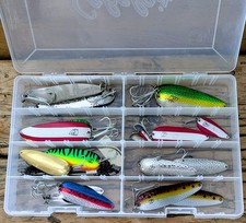 Dardevle Spoons Lot: Jigging Trolling Gamefish Fishing Lures Cabela's Case USED