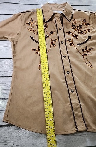 VTG Panhandle Slim Shirt Womens S Tan Brown Gold Western Pearl Snap Embroidered - Picture 13 of 14