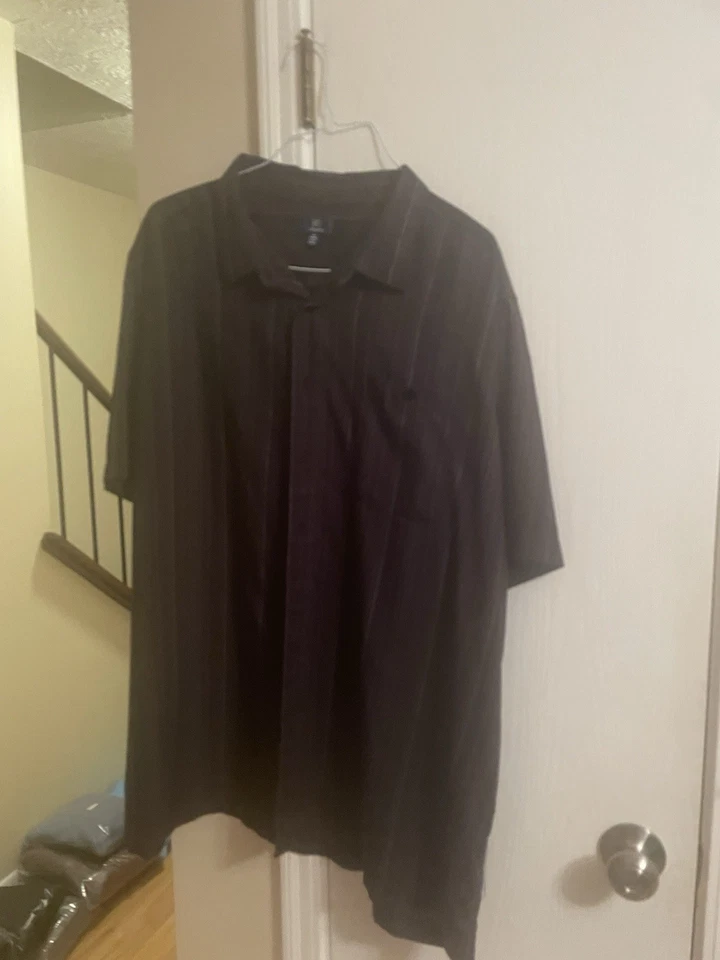 Camisa para hombre George 3XL calce clásico a cuadros con botones manga corta negra Foto 2 de 4