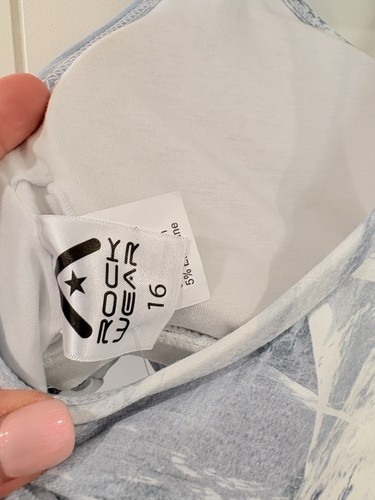 Rockwear Size 16 "Soft Marble" Blue Yoga Bra Crop Top Padded NWT - Picture 9 of 11