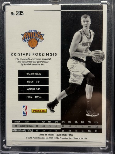 2015-2016 Panini Noir #235 Kristaps Porzingis RPA Patch Auto RC #/99 - Picture 2 of 2