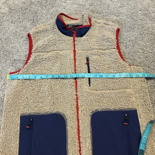 ORVIS Mens Large Classic Sherpa Fleece Outdoors Vest Navy Blue Brown Deep Pile - Picture 4 of 6