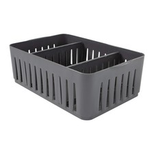 Adjustable Stackable Grey Organizer Bin With Dividers For Home Or Office