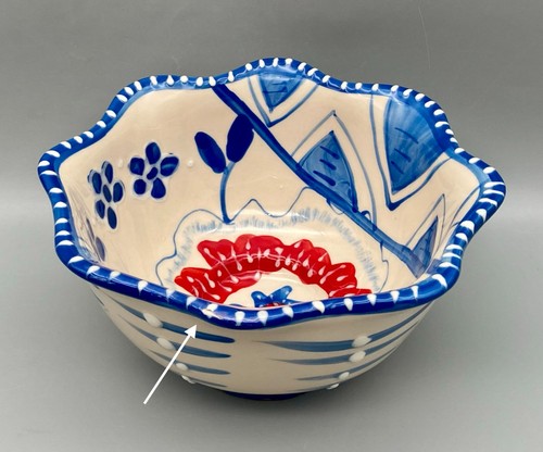 Blue Sky Heather Goldminc Bowl borde festoneado azul rojo rosa floral 2012 ¡Bonito! - Imagen 9 de 9
