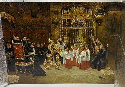 Il Coro Jose Gallegos Y Arnosa Phillips Riproduzione Olio Legno Pannello 12x16 - Foto 14 di 14
