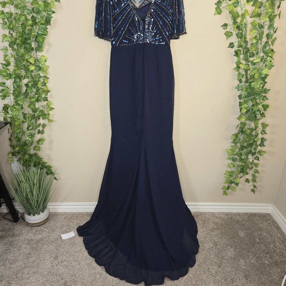 Vestido Formal Largo Virgos Lounge Para Mujer Azul Marino Donatella Lentejuelas Reino Unido 12 EE. UU. 8 Foto 4 de 4