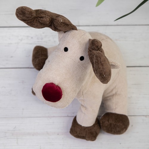 Rudolph Red Nose Reindeer Fabric Christmas DoorStop Door Stop Natural Decor - Picture 4 of 4