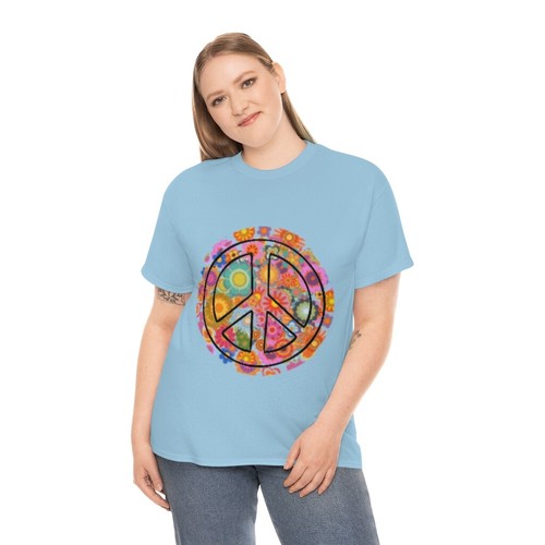 Retro, Peace sign, Boho, 60s, 70s, flowered Unisex Heavy Cotton Tee plus avail - Picture 35 of 55