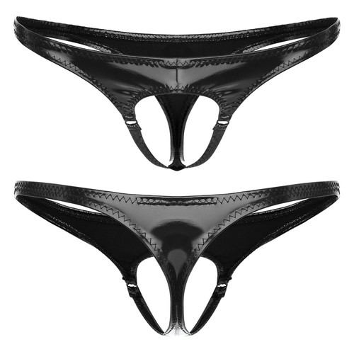 Sexy homme PVC cuir basse hauteur renflé poche de natation slips bikini strings sous-vêtements - Photo 1 sur 18