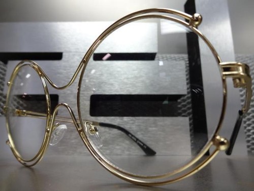 Mujeres DE GRAN TAMAÑO VINTAGE RETRO Estilo Lentes Transparentes GAFAS Gran Redondo Oro Marco - Imagen 2 de 10