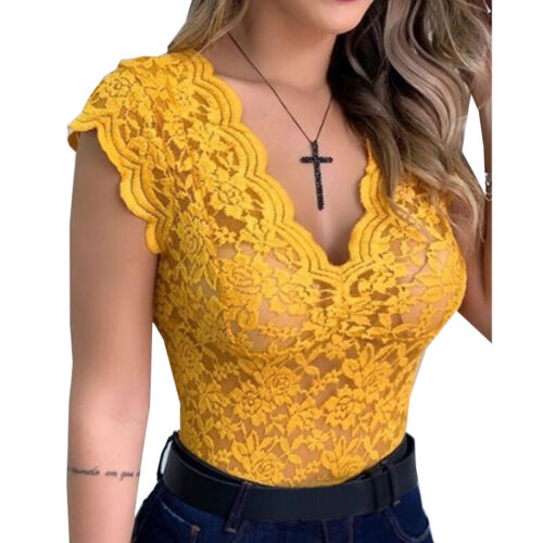 Damen Spitze hohl Langarm Tops Damen lässig schmal Shirt Häkel Bluse Tunika - Bild 5 von 15