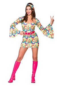 Donna 60 S 70 S Disco Costume Hippy Hippie Adulti Costume Outfit Nuovi