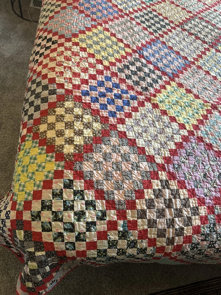 Vintage Postage Stamp Quilt 3/4” Squares Hand Pieced And Sewn Amazing! - Image 2 of 4
