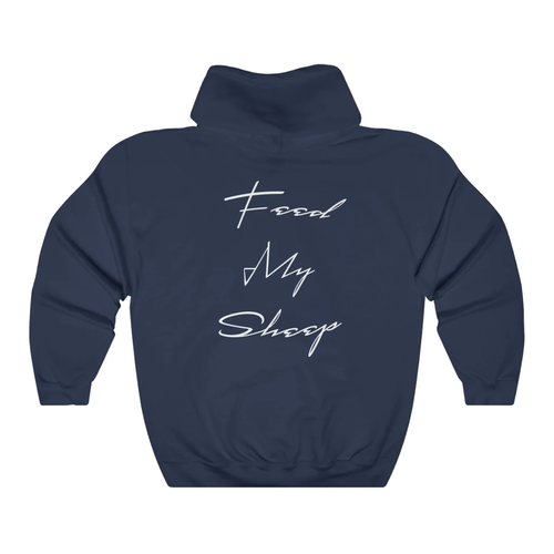 Heavy Blend Hoodie Sweatshirt "Feed My Sheep" White Font Print on Back - Picture 85 of 111