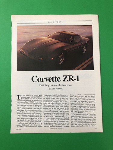 1993 CORVETTE CHEVROLET ZR1 ZR 1 ORIGINAL VINTAGE PRINT AD ROAD TEST 4 PAGE - Bild 1 von 3