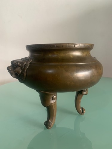 ⭕️ Rare Antique Chinese Bronze Incense Burner, Lion Head Handles, 18th-19th - Picture 5 of 13