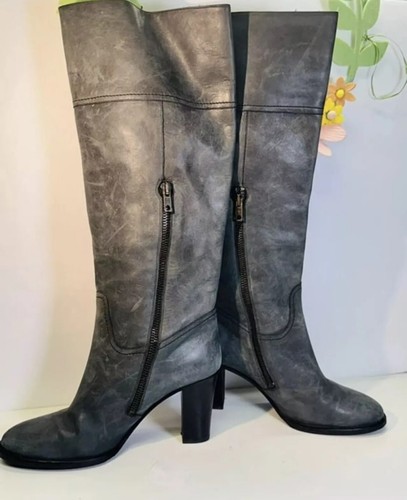 J. Crew Nottingham Tall Boots Gray/blue Leather Block Heel Size 6.5 ~16950 - Picture 2 of 5