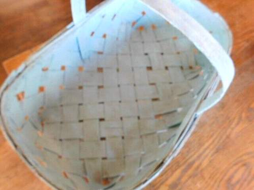 Antigua cesta pintada-azul aciano vintage férula roble mango madera curvada años 20 - Imagen 10 de 14