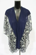 The Skyline Collection Women's Lovely Lace Trim Floral Kimono KT4 Blue NWT