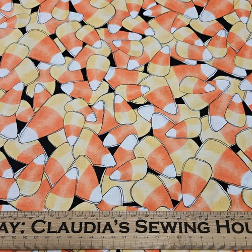 Sweetie BTY Loralie Harris Quilting Treasures Candy Corn on Black - Picture 2 of 3