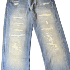 Levi Strauss & Co Womens Light Wash Distressed Straight-Leg Jeans Size 38 150th