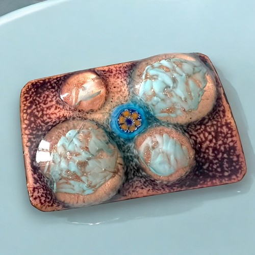 Copper Enamel Brooch Southwestern Style Turquoise Blue Mid Century Modern - Picture 5 of 8