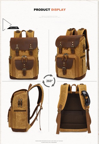 Canvas DSLR Camera Backpack Bag Case Contrast Color Pack For Canon Nikon Sony - Picture 11 of 24