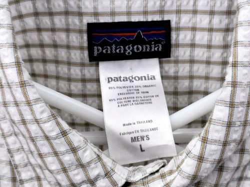 Patagonia Mens Shirt SizeL S/S Button White/Beige/Blue Grid Organic Cotton Blend - Picture 5 of 7