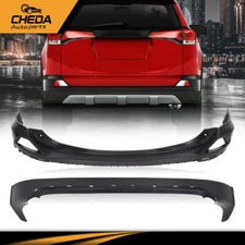 2Pcs Bumper Cover Kit Fit For 2016-2018 Toyota RAV4 Rear Upper & Lower