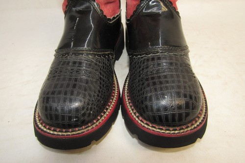 Ariat Youth Size 4 D Black Leather Red Suede Hearts Cowboy Western Boots - Picture 6 of 11