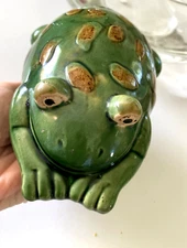 Fat Ceramic FLOATING FROG  Pond~Pool~Bird Bath~Bowl~ Garden Decor Pottery Toad