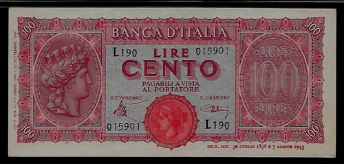 Italy 100 Lire 1944 PMG 40 EPQ Series L 190 - Picture 3 of 4