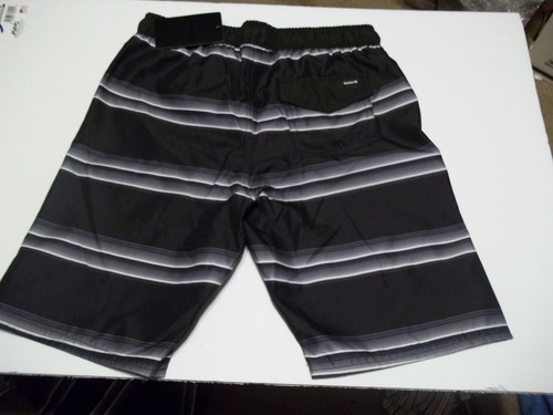 NEW Hurley sz Small 6 / 8 black white stripe boys youth shorts swimsuit trunks - Picture 2 of 2