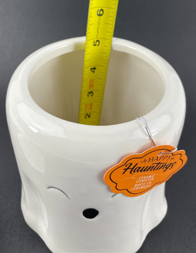 Halloween Ghost Container Jar Ceramic 6.5" Tall Happy Hauntings NEW - Picture 11 of 12