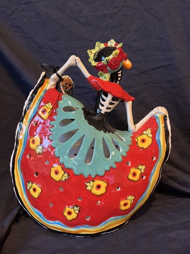 Halloween Blue Sky Clayworks Day of the Dead Rosarita Tealight Holder New - Picture 7 of 9