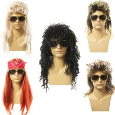 Long Curly Synthetic Wigs for Men Cosplay Wigs Male Curly Hair Wig With Bangs