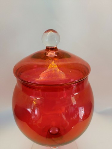 Vtg Empoli Footed Cranberry Flash Glass Apothecary Jar With Top - Picture 6 of 8