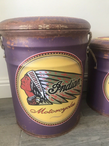 Three Sizes Indian Motorcycles Vintage Style Lidded Chair Storage Stool Box - Picture 6 of 9