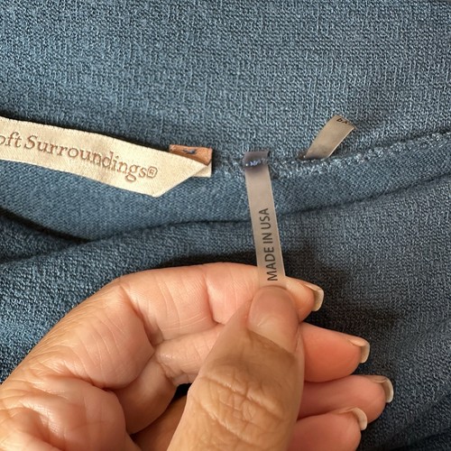 Top tunica morbidi dintorni XL Petite blu Lagenlook bohemien cappuccio asimmetrico - Foto 7 di 11