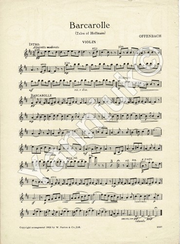 BARCAROLLE ~ From The Tales of Hoffmann Sheet Music By OFFENBACH - 1931 - Picture 3 of 4