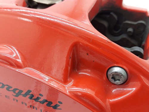2018 LAMBORGHINI AVENTADOR S LP740-4 FRONT LEFT BRAKE CALIPER RED 470615105T - Picture 11 of 14