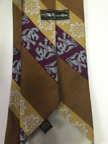 VTG Sears Men Store Gold Bronze Purple Royal Coat of Arms Lions Crest Floral Tie - Picture 3 of 3