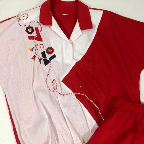 Tuta da donna vintage retrò pista nautica jogging 2 pezzi giacca pantaloni set M USA - Foto 7 di 8