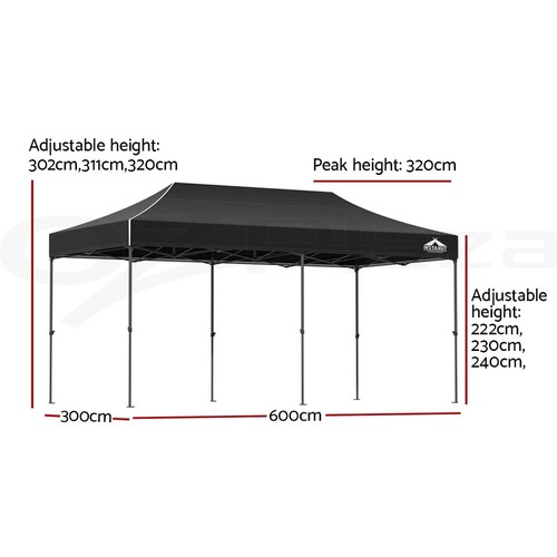 Instahut Gazebo Pop Up Marquee 3x6 Folding Tent Wedding 500D Camping Black - Picture 10 of 11