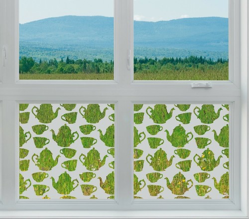 Etched glass window film privacy TEAPOTS CUPS style kitchen etching frosted cafe - Picture 1 of 3