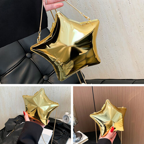 Damen Kette Tasche Abendtasche Fünfspitz Sterne Schultertasche Lustig Partytasche - Bild 13 von 32